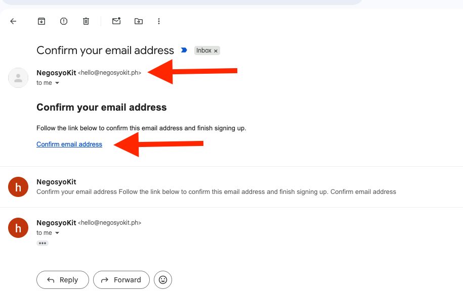 Confirmation email galing sa hello@negosyokit.ph
